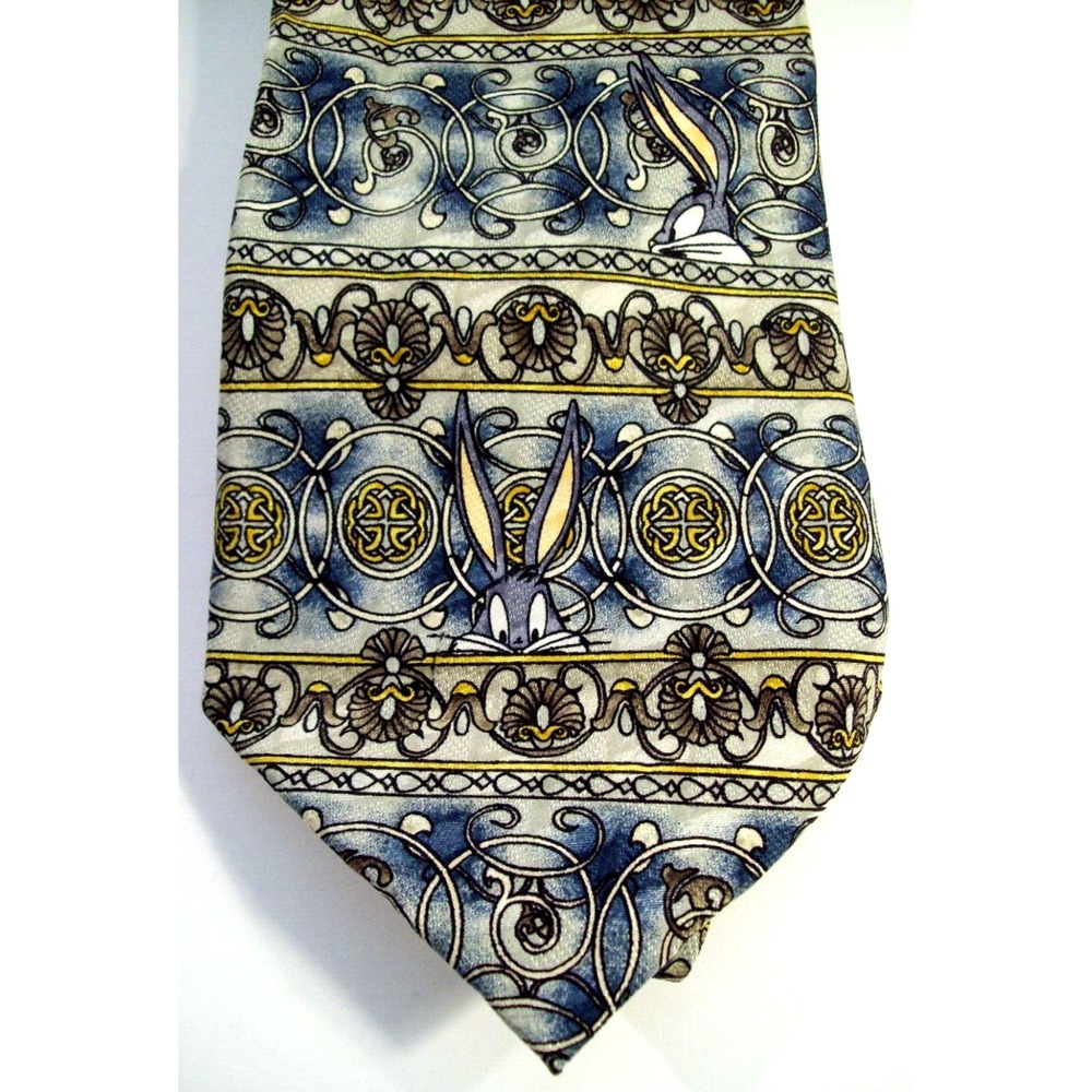 Men's Vintage Looney Tunes Mania Bugs Bunny Hiding Silk Neck Tie, 1996, Over 60"